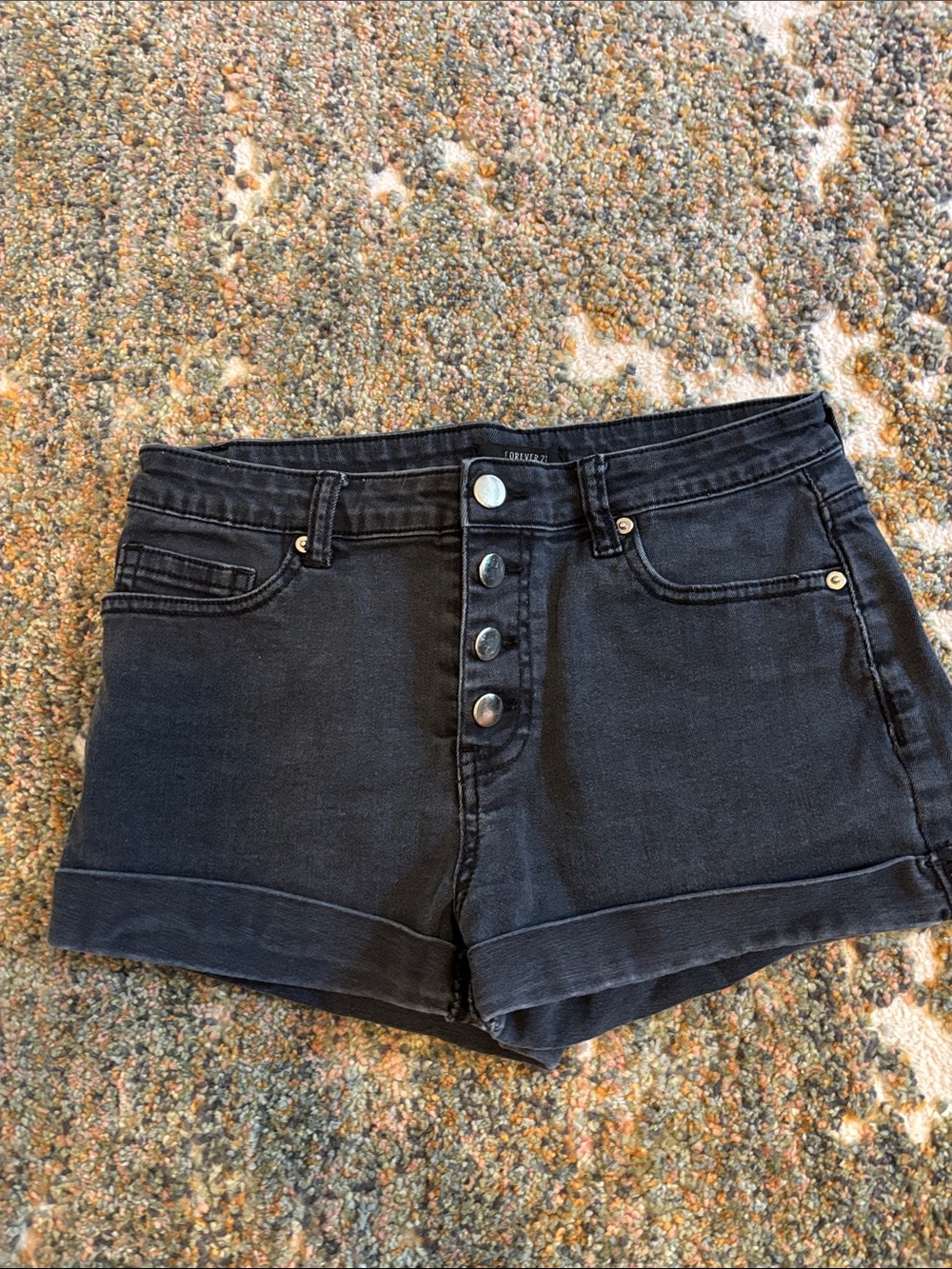 Forever 21 Black High-Rise Button-Front Denim Shorts
